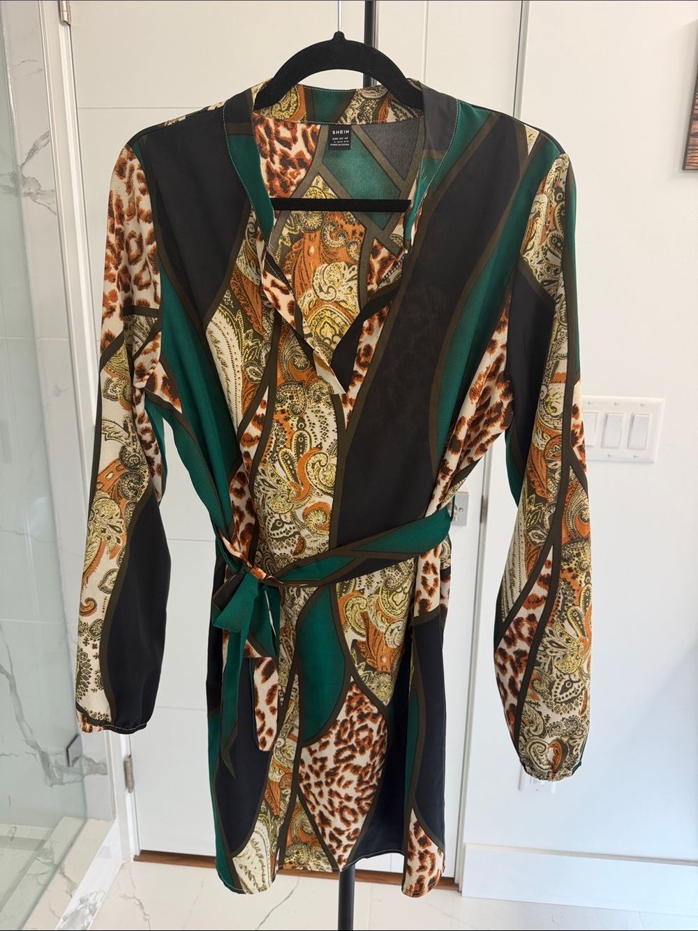 SHEIN Green Black Brown Paisley Wrap Dress 21”Ptp/34”l